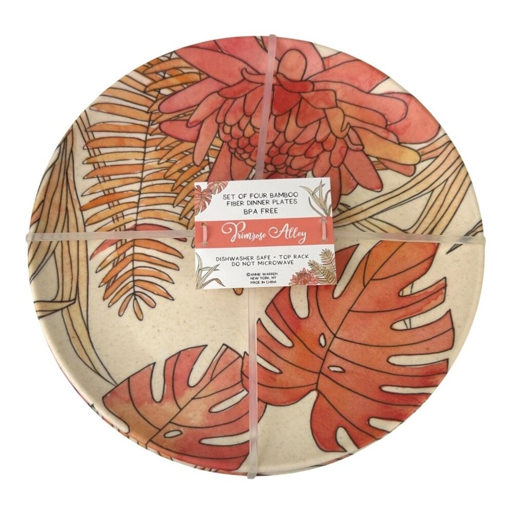 Primrose Alley Set of 4 Bamboo Fiber Palm Leaf Floral Dinner Plates BPA Free